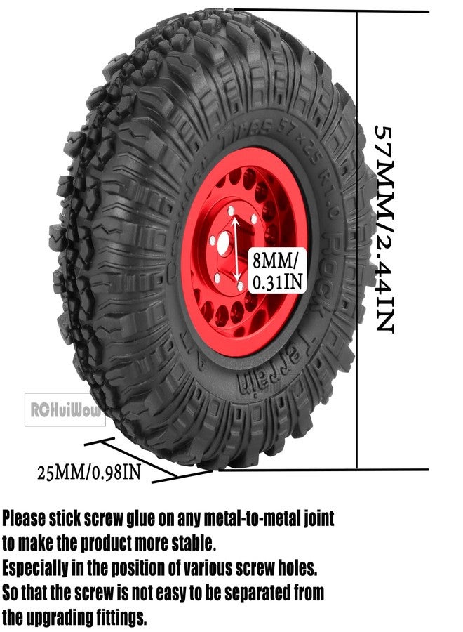 عجلات وإطارات RCHuiWow RC 1.0 Beadlock لسيارات الزحف RC بمقياس 1/18 TRX4M و1/24 SCX24، عجلات من سبائك الألومنيوم RC مع حواف Beadlock مقاس 1.0 وإطارات مطاطية ناعمة، 4 قطع، أحمر - Image 3